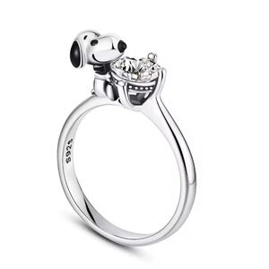 Snoopy "Everlasting Sparkle" S925 Sterling Silver Solitaire Ring Size 6